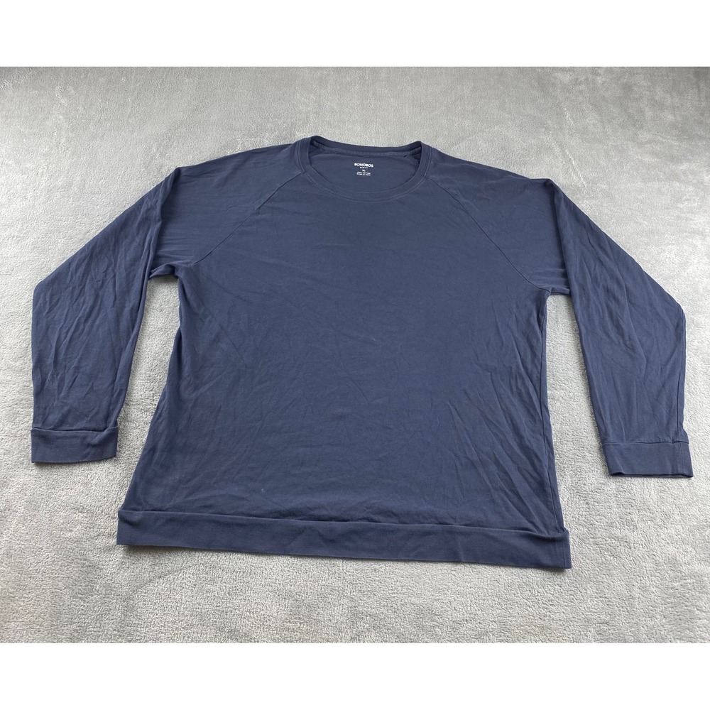 BONOBOS Slim Fit Long Sleeve Crew Neck T Shirt Men's XL Navy Blue Cotton